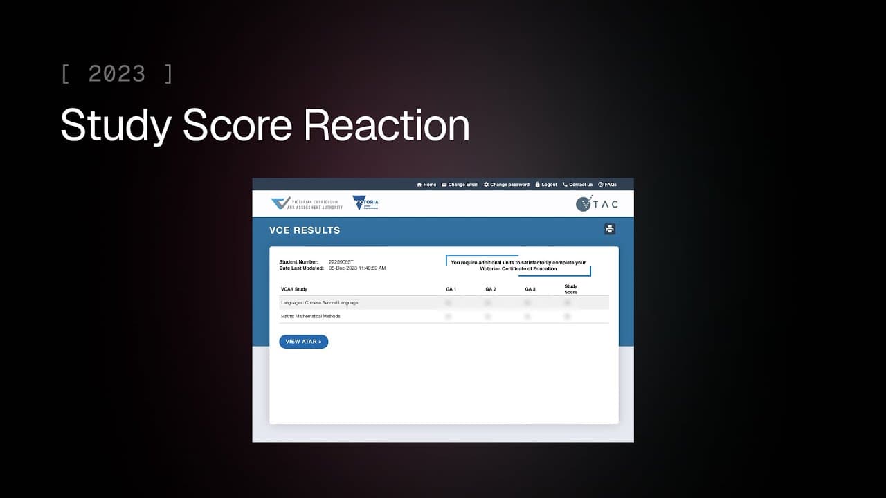 My 2023 VCE study scores reaction (Methods + Chinese)